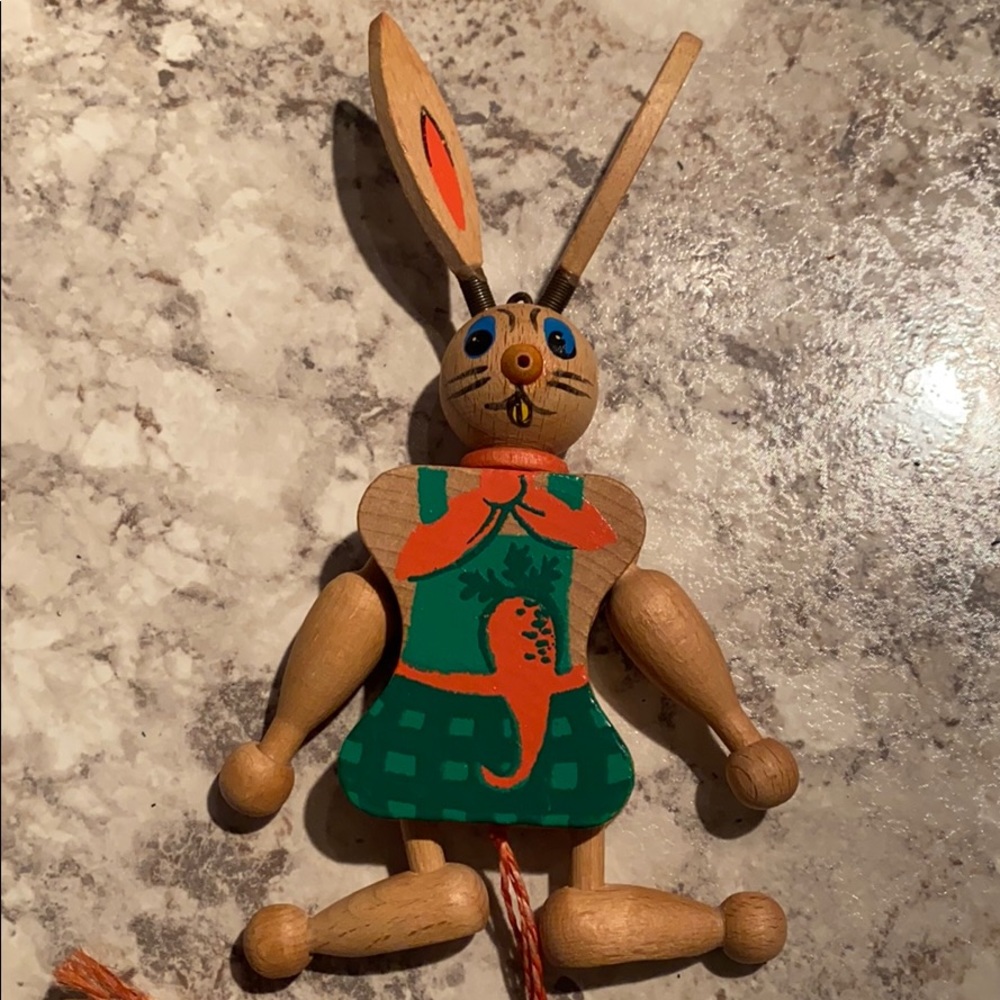 Vintage Austria Wood String Jumping Jack Toy Bunny